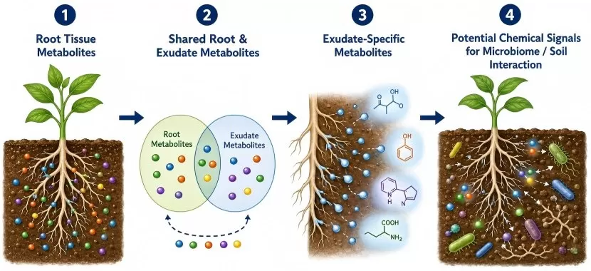 Root and exudate metabolomes provide chemical context for root-soil communication